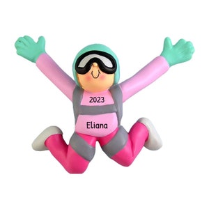 Personalized Skydiver Ornament, Skydive Christmas Ornament, Custom Female Skydiving Ornament, Parachuting, Gifts for Skydivers, Free Falling