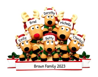 Personalized Family Ornament 2023 - Reindeer Ornament Family of 6 Deer Ornament Moose Ornament 2023 - Free Customization