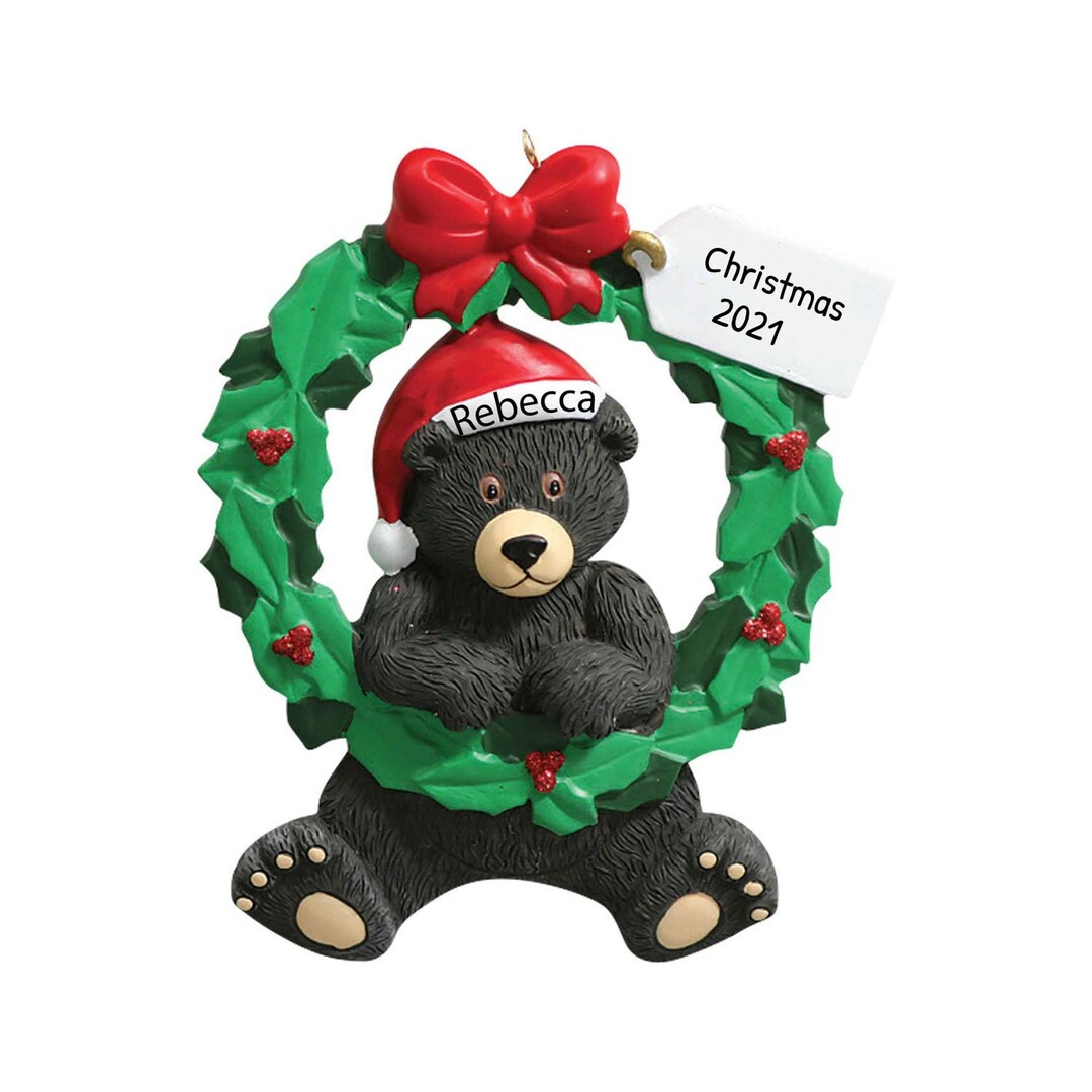 Personalized Santa Bear Ornament, Holiday Bear Ornament, Christmas Bear