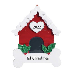 Personalized Pet Ornaments 2023 - Dog Christmas Ornaments Red House and Dog Bone Ornament Dog Ornaments - Free Customization