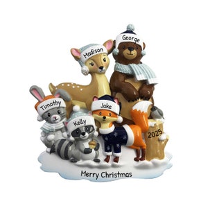 Personalized Family Ornament 2023 - Woodland Animal Ornaments Family of 5 Deer Bear Fox Ornament 2023 - Free Customization