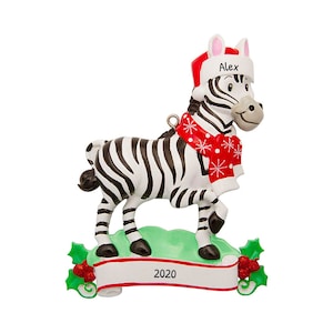 Personalized Zebra Ornament - Safari Ornament, Animal Ornament, Animal Lovers Ornament, Zebra Gifts - Santa Hat Zebra - Free Customization