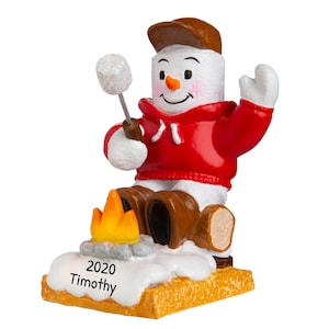 Personalized Campfire Ornament - Smores Ornaments 2023, Marshmallow Ornament, Happy Camper - Marshmallow - Free Customization