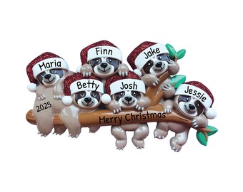 Personalized Sloth Family Christmas Ornament, Cute Sloth Ornament, Funny Ornament, Festive Decor, Winter Ornament, Family Of 6 Ornament