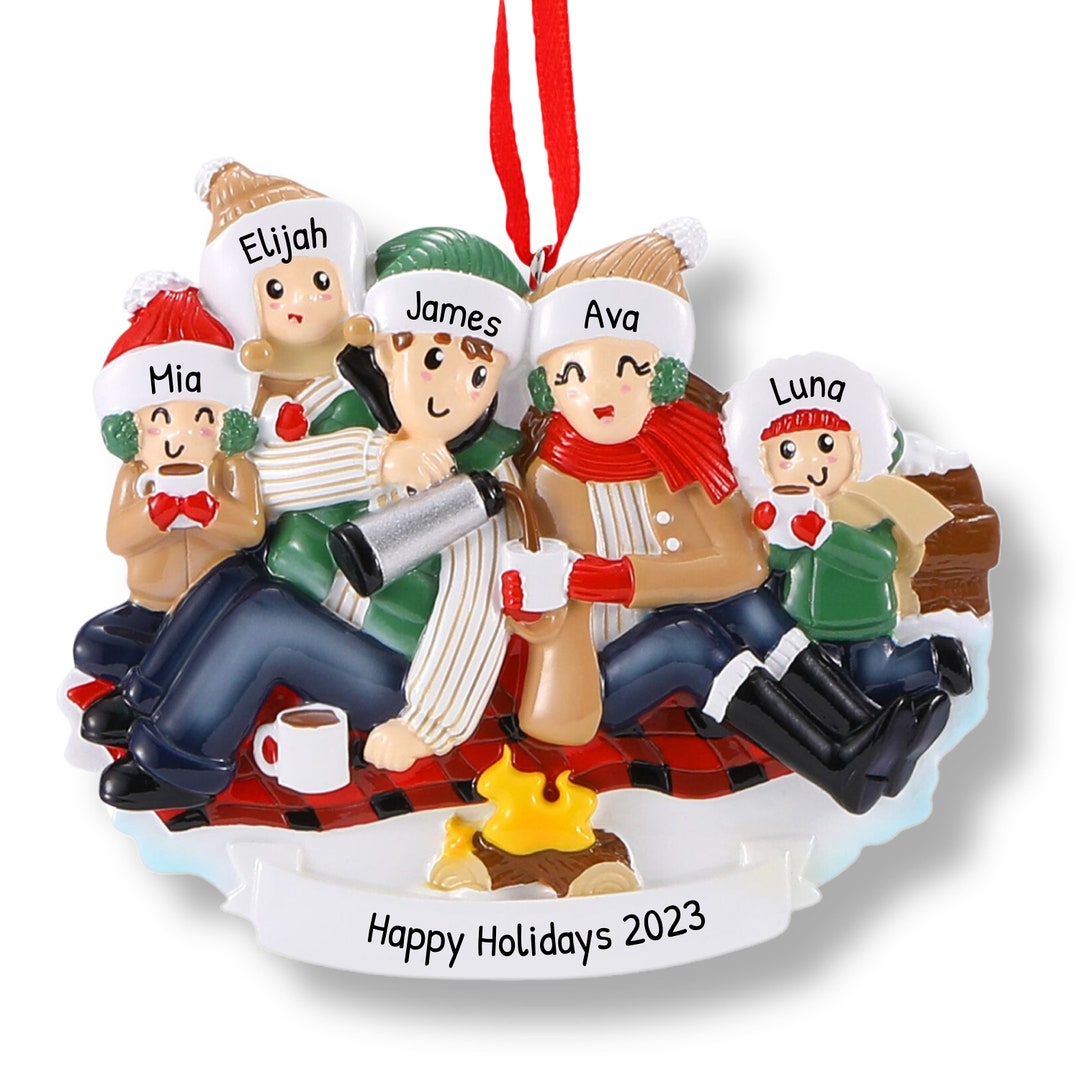 Picnic Camping Family of 5 Ornament, Christmas Ornament, Family of 5