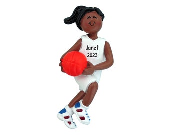 Personalized Basketball Ornament - NBA Decor, NCAA Basketball Keepsake, Sports Ornaments - Black Female - Free Customization With Gift Box