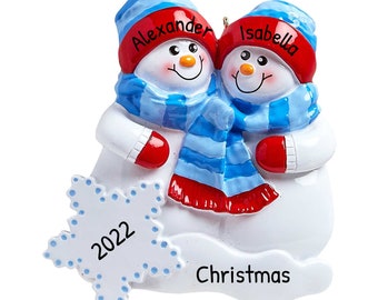 Adorno de pareja de nieve personalizado, adorno navideño para pareja, adorno personalizado para pareja, regalo para pareja, primera Navidad