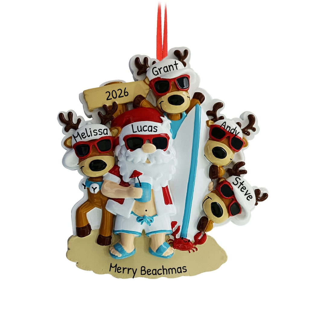 Christmas in July Ornament, Beach Family Ornament, Personalized