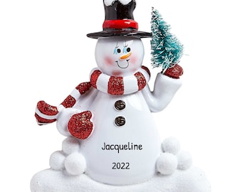 Personalized Snowman Christmas Ornaments - Frosty the Snowman Ornaments, Frosty Friends Ornaments - Holding Tree - Free Customization