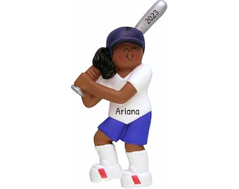 Enfeites de Natal personalizados para fãs de softball - Presentes personalizados para fãs de softball, Enfeite de softball - Jogadora de softball negra - Personalização gratuita