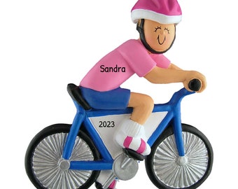 Personalized Bicycle Ornament 2023 - Mountain Bike Ornament, Dirt Bike Ornaments - Female Cyclist - Free Customization