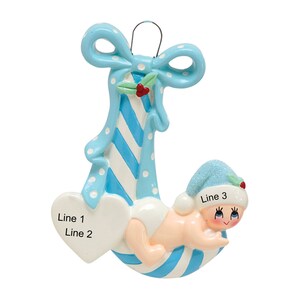 Personalized Babys First Christmas Ornament 2023 Baby Boy Candy Cane Christmas Ornament Blue Free Customization With Gift Box image 2