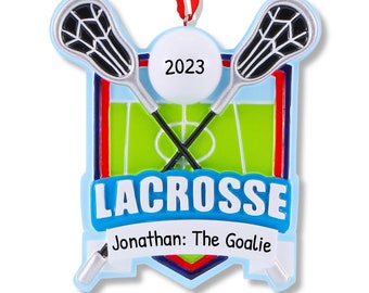 Adorno de lacrosse, adorno de lacrosse personalizado, adorno personalizado, regalo de Navidad 2023, regalo para calcetines navideños, regalo para el equipo de lacrosse, regalo para el entrenador