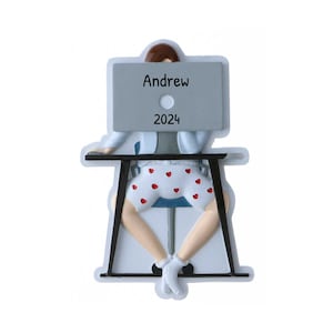 Personalized Work From Home Ornament - Computer Ornament, Gamer Ornament, New Job Ornament - Male - Free Customization with Gift Box