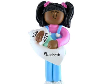 Personalized Children Christmas Ornament 2023 - Baby Christmas Ornament Black Big Sister Baby Ornaments - Free Customization