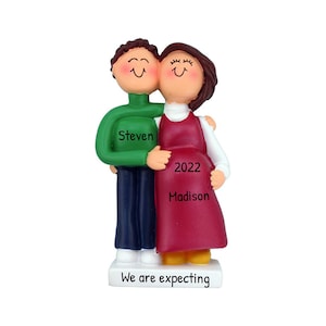 Personalized Baby Expecting Ornament 2023 - We're Expecting Pregnant Brunette Couple Ornament Baby Bump - Free Customization with Gift Box