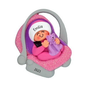 Adorno navideño personalizado para bebés 2023 - Adorno navideño portabebés rosa - Personalización gratuita