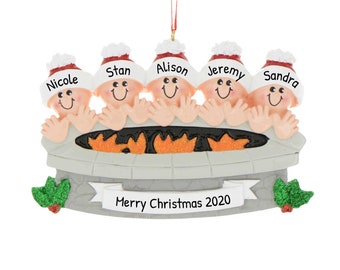 Personalized Family Ornament 2023 - Camping Fire Pit Ornament 2023 Family of 5 Camping Ornaments 2023 - Free Customization