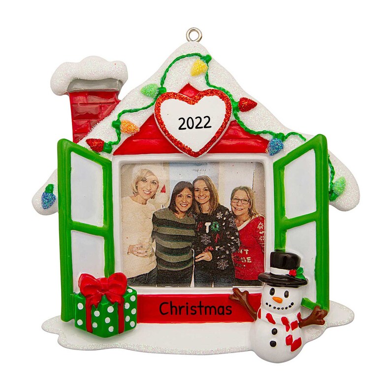 Christmas Photo Frame Ornament, Personalized Christmas Ornament, Picture Frame Ornament, New Home Ornament, House Frame Ornament, Gift image 1