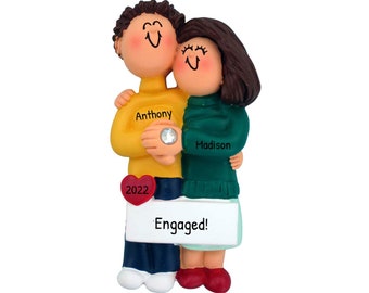 Personalized Engagement Ornament, Engaged Couple Sparkle Diamond Engagement Ring, Engagement Gift, Couple Family Ornament, Custom Ornament