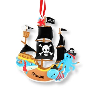 Personalized Pirate Ship Ornament, pirate decoration, kids ornaments, nautical decor, pirate ornament, christmas hanging ornament for kids