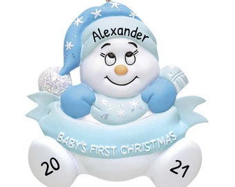 Personalized Babys First Christmas Ornament 2023 - Snow Baby Boy First Christmas Ornament - Free Customization