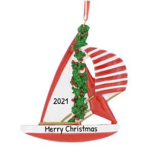 Sailboat Ornament, Christmas In July Ornament, Personalized Gift, Funny Ornament, Marine Ornament, Coastal Ornaments, Pontoon Boat Ornament