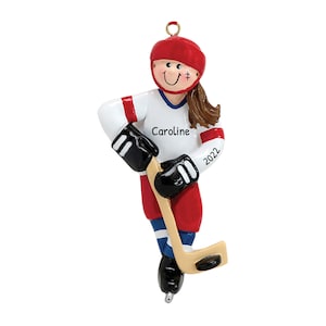 Girl Hockey Ornament, Personalized Ornament, Ice Hockey Ornament, Girl Hockey Player Gift, Athlete Ornament, Custom Ornament, Gift Under 30