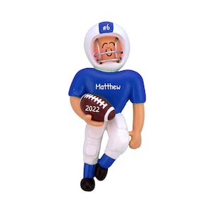 Personalized Football Ornament - Sports Ornaments, NCAA Football Ornaments, Coach Gifts - Blue Uniform - Free Customization