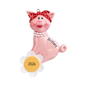 Adorno de Navidad de cerdo personalizado, Adorno para amantes de los animales, Adornos de granja para árbol de Navidad, Cerdito de girasol, Personalización gratuita