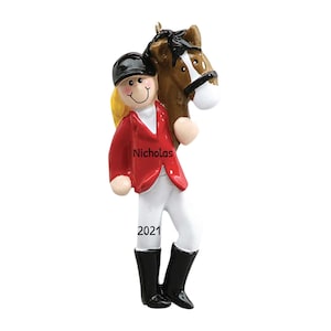 Ornamento personalizzato per equitazione - Ornamenti natalizi equestri, Ornamento per cavallo - Cavaliere biondo - Personalizzazione gratuita