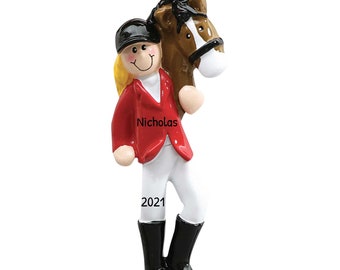 Personalized Horseback Riding Ornament - Equestrian Christmas Ornaments, Horse Ornament - Blonde Rider - Free Customization