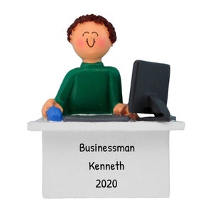 Personalized Office Worker Ornament - Coworker Ornament, Work from Home Businessman - Man on Computer - Free Customization With Gift Box