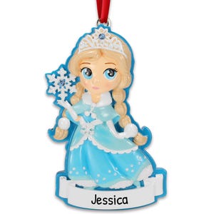 Personalized Princess Christmas Ornaments 2025 - Custom Ice Princess Doll Character Decor Snowflake Blue Fairy Doll Ornament for Girls