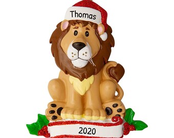 Personalisierte Löwe Weihnachtsverzierung - Löwe Ornament, König der Löwen Ornament, Tierliebhaber - Nikolausmütze Löwe - Kostenlose Anpassung