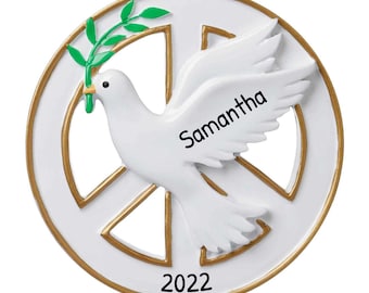 Spersonalizowana ozdoba Gołąbek Pokoju - ozdoba Biały Gołąb, ozdoba Turtledove, Gołąb Pokoju - Gołąb z Gałązką - Darmowa Personalizacja