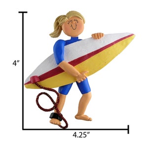 Girl Surfer Ornament, Personalized Surfboard Ornaments, Personalized Gift For Surfers, Girl Surfing Ornament, Blonde Surfer Girl, Custom image 4