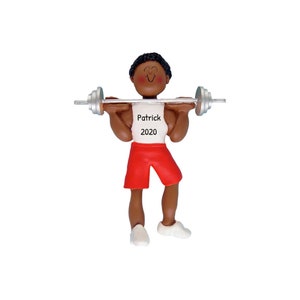 Personalized Weight Lifting Ornaments for Christmas Tree, Workout Ornament, Weight Lifter Ornament, Black Men Weight Lifter, Gym Ornament