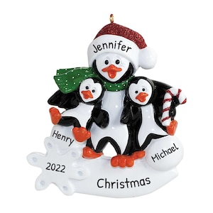Personalized Family Christmas Ornament 2023 - Penguin Single Parent with 2 Child Single Parent Ornaments - Free Customization