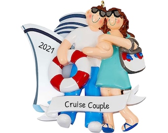 Cruise Ship Ornament, Custom Couple Ornament, Travel Christmas Tree Decor, Nautical Ornament, Personalized Couple Gift, Vacation Souvenir
