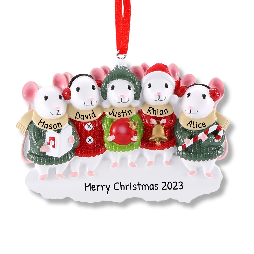 Mouse Family of 5 Christmas Ornaments, Family of 5 Ornament,