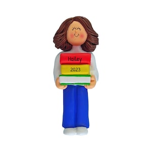 Bücherwurm Ornament, personalisierte Schulmädchen Ornament, Buch-Liebhaber-Geschenk, Schulanfang Ornamente, gleichaltrige Mädchen lesen Ornament, benutzerdefinierter Name
