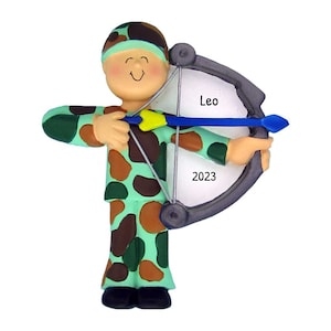 Personalized Archery Ornament - Bow and Arrow Ornament, Hunter Ornament, Hunting - Camo Male - Free Customization