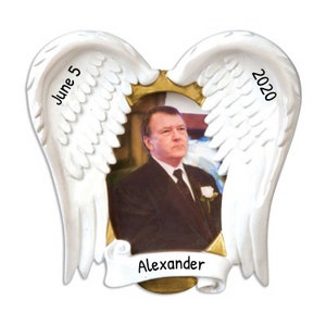 Personalized Memorial Picture Frame Ornament, In Loving Memory Ornament, Loss of Loved One Gift, Picture Frame Angel Wings, Custom Ornaments