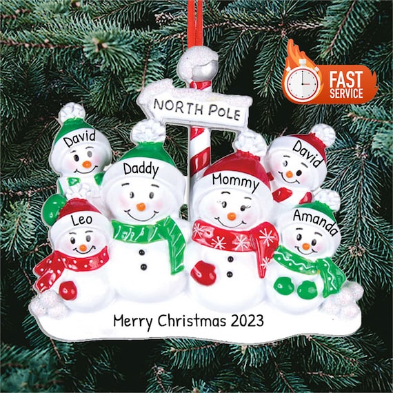6人家族用クリスマスオーナメント、雪だるまのクリスマスオーナメント