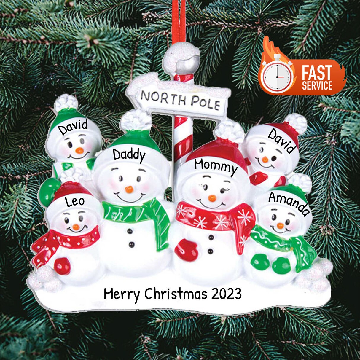 6人家族用クリスマスオーナメント、雪だるまのクリスマスオーナメント