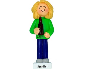 Adornos de cerveza personalizados para árbol de Navidad - Adornos navideños de cerveza, adorno de taza de cerveza - Mujer rubia - Personalización gratuita