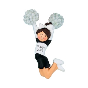 Personalized Cheerleader Ornament, Cheerleader Brunette Girl Christmas Ornament, Custom Cheer Ornament, Black Uniform, Gifts For Cheerleader