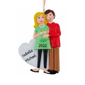 Personalized Baby Expecting Ornament 2023 - Baby Expecting Blonde Mom Couple Valentine Ornament 2023 - Free Customization