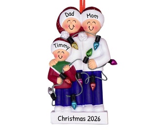 Personlig familjeprydnad 2023 - Familj Trassel i ljus-prydnad Familj på 3 tillsammans-prydnad - Gratis anpassning med presentask